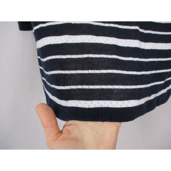 Talbots Linen Blend Sweater Womens Medium Striped Navy Blue White Nautical Light - Picture 5 of 14
